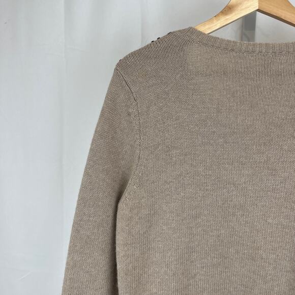 ANN TAYLOR Sequin Cardigan Sweater Embellished Wool Angora Cashmere Beige Tan L - Picture 6 of 8